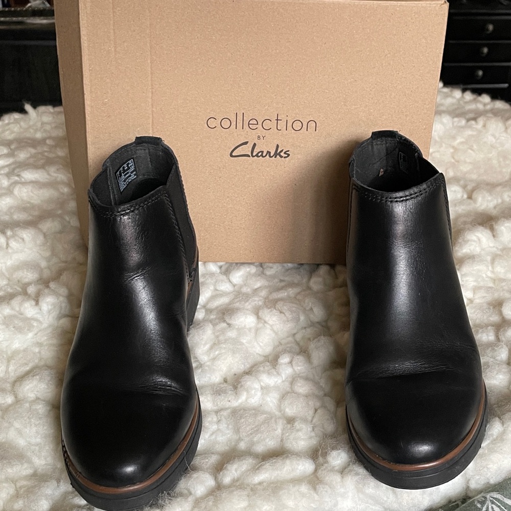 Mazy Tisbury Clarks Collection Black Leather Wedge Heel Ankle Booties